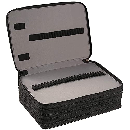 250 Slots Pencil Case 5-Layer Zipped Holder w/Handle - color: Black, size: 250