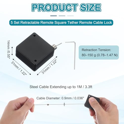 PATIKIL Retractable Remote Control Cable Tether (3.3ft / 1M, Black)(5 Set) Square Remote Control Security Lanyard Lock Adjustable Locking Leash with Round Iron Cap, Suit for - TVs/Tablets - color: Black