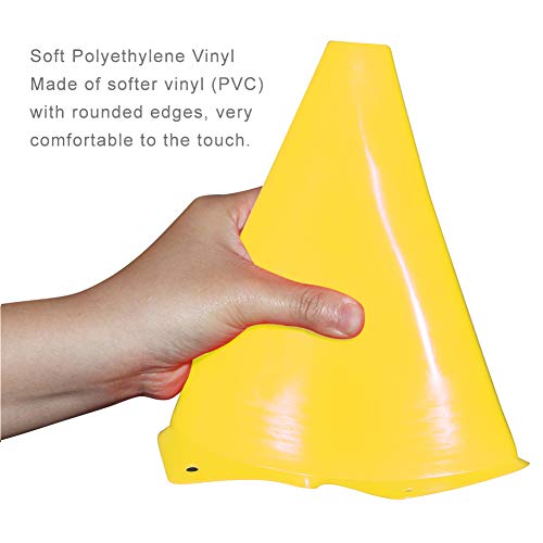 9 Inch Plastic Training Traffic Cones, Sport Cones, Set of 10/12/24 - color: 10 Pack Yellow