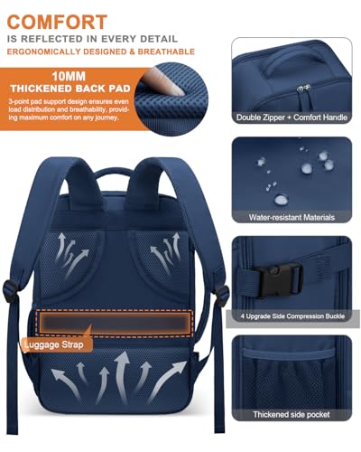 Capolo Travel Laptop Backpack Women Carry On Backpack Weekender Travel Bag - color: Navy Blue, size: Large