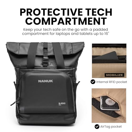 NANUK N-EDC 20L Tote Bag – Water-Resistant Laptop Backpack for Work Travel and Everyday Carry – Convertible Carry-On –Versatile Design, TSA-Ready, Smart Organization – Black - style: N-edc 20l -Black