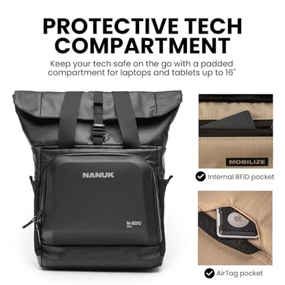NANUK N-EDC 20L Tote Bag – Water-Resistant Laptop Backpack for Work Travel and Everyday Carry – Convertible Carry-On –Versatile Design, TSA-Ready, Smart Organization – Black - style: N-edc 20l -Black