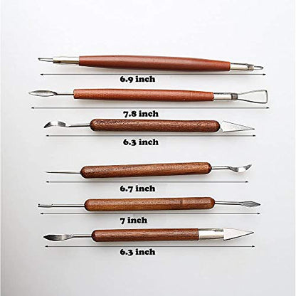 S & E TEACHER'S EDITION 6 Pcs Pottery & Clay Sculpting Tools, Double-Sided, Smooth Wooden Handles. (Pack of 2) - size: 6 PCS (Pack of 2)