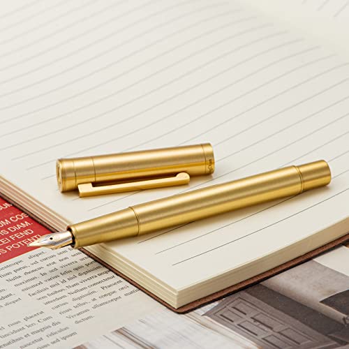 Hongdian Solid Brass Fountain Pen Medium Nib Classic Design Smooth Writing Copper Pen with Ink Refill Converter and Pen Box Set - color: Brass, style: Medium Point