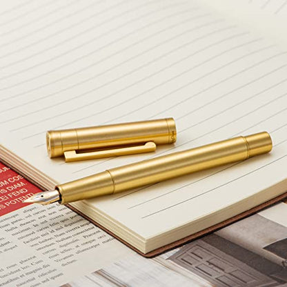 Hongdian Solid Brass Fountain Pen Medium Nib Classic Design Smooth Writing Copper Pen with Ink Refill Converter and Pen Box Set - color: Brass, style: Medium Point