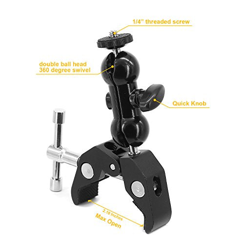 Anwenk Double Ballhead Ball Arm Camera Clamp Mount Monitor Mount Bracket with Super Clamp Compatible with Ronin M Ronin MX Freefly MOVI - color: DoubleBall+SuperClamp