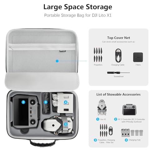 FPVtosky Lito X1 Case, Portable Carrying Case for DJI Lito X1 Fly More Combo, Compatible with RC 2 Remote Control Accessories [Bag Only]