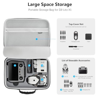 FPVtosky Lito X1 Case, Portable Carrying Case for DJI Lito X1 Fly More Combo, Compatible with RC 2 Remote Control Accessories [Bag Only]