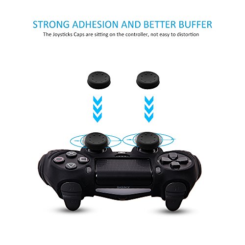 PS4 Controller DualShock4 Skin Grip Anti-Slip Silicone Cover Protector Case for Sony PS4/PS4 Slim/PS4 Pro Controller with 8 Thumb Grips (Black) - color: Black