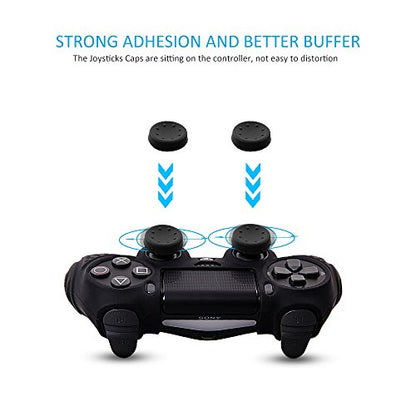 PS4 Controller DualShock4 Skin Grip Anti-Slip Silicone Cover Protector Case for Sony PS4/PS4 Slim/PS4 Pro Controller with 8 Thumb Grips (Black) - color: Black