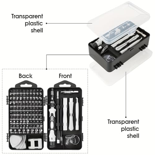 A comprehensive screwdriver kit with 115 tools, designed for versatility and high durability. This multifunctional disassembly kit includes irregular drill bits - color: Black
