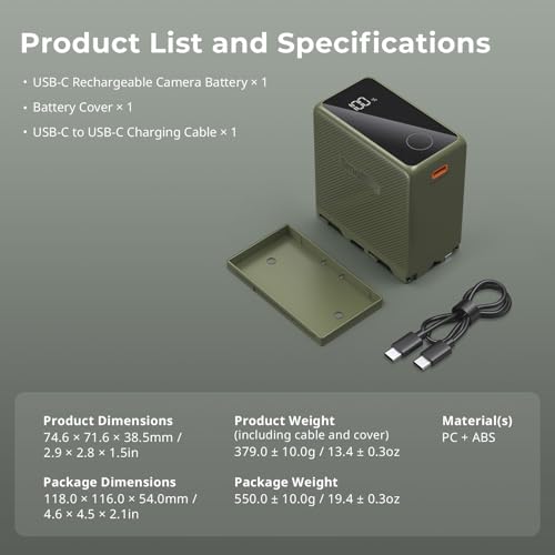 SMALLRIG NP-F970 USB-C Battery, 10500mAh 3.5H Fast Charged NPF Battery - color: Green