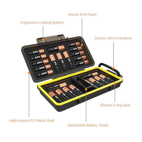 KIWIFOTOS 24 Slots AA AAA Battery Case Holder with Battery Tester - color: 24 Slots AA AAA Battery Case