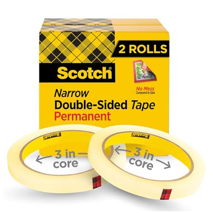 Scotch Double Sided Tape, 0.50 in. x 1296 in., 2 Tape Refill Rolls