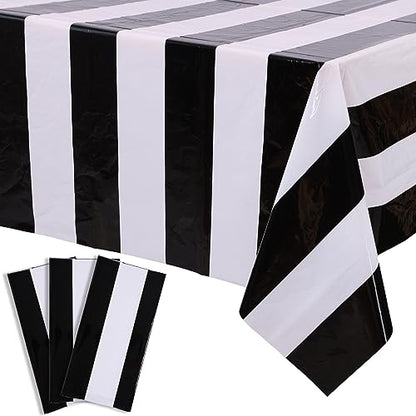 Kesfey Black Striped Tablecloth Picnic Horizontal Stripe Table Cover 3 Pack - color: Black Horizontal Striped
