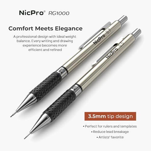 Nicpro Art Mechanical Pencil Set in Case, 4 PCS Metal Drafting Pencil - style: 4 Pack (0.5mm+0.7mm)