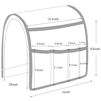 Remote Control Holder for Armchair Caddy, Remote Holder with 5 Pockets - color: LightGray, size: 35"x12.4"