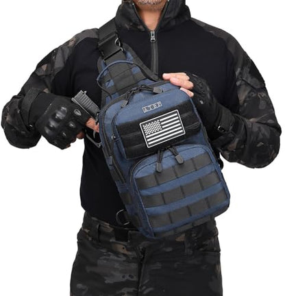 Tactical Sling Backpack With Holster Military Crossbody Bag for Men Single Shoulder Back Pack 10L - color: Drak Blue