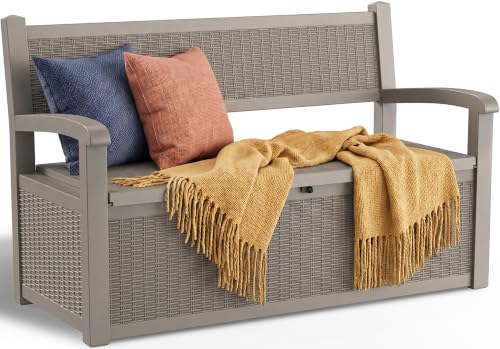 Storage Bench Outdoor Deck Box, 100 Gallon Lockable Patio Furniture, Grey