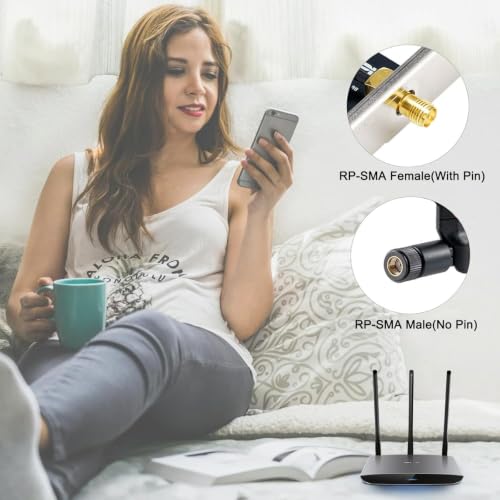 WiFi 6 6E Tri-Band 2.4GHz/5GHz/6E 9dBi Omnidirectional Antenna for PC Desktop Computer PCI-E WiFi 6E Network Card USB Bluetooth Card Wireless Router（2Pack-Black），Eifagur