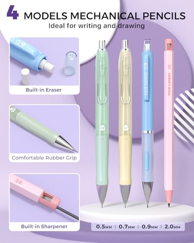 Four Candies 36PCS Mechanical Pencil Set with 624 Lead Refills (Cream) - color: Cream