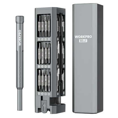 WORKPRO 60-in-1 Precision Screwdriver Set with Pop-up Magnetic Case, Well-organized CRV Small Screwdrivers, 360°Spin Mini Screw Driver Kit for Electronics, Phone, Computer, PC, Watch, Eyeglass
