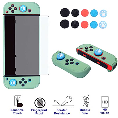 Dockable Case for Nintendo Switch - COMCOOL 3 in 1 Protective Cover Case for Nintendo Switch and Joy-Con Controller with Screen Protector and Thumb grips - Tea Green - color: Tea Green