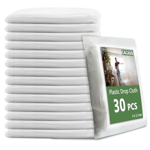 30 Pieces Plastic Drop Cloth, Plastic Drop Sheets, 9x12 Ft, Clear
