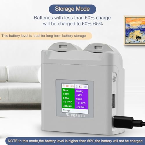 Hanatora LCD Multifunction Parallel Battery Charger for DJI Neo,Dual Two-Way Charging Hub,Fast Charge Two Batteries Drone Accessories