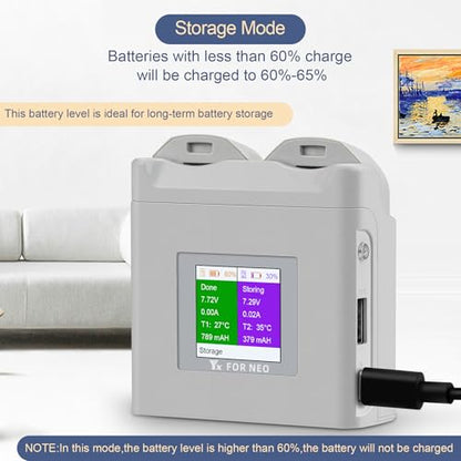 Hanatora LCD Multifunction Parallel Battery Charger for DJI Neo,Dual Two-Way Charging Hub,Fast Charge Two Batteries Drone Accessories