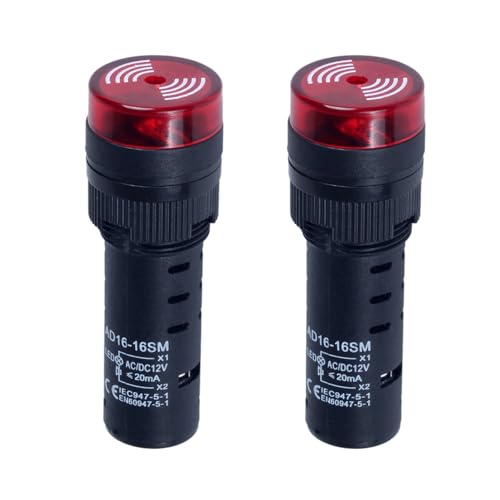 2pcs 16mm 12V Buzzer with Red LED Indicator Light Flash Alarm Beep Signal Intermittent Sound - size: 16mm / 12V