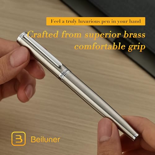 BEILUNER Luxury Fountain Pen Set,Solid 24K Gilded(Fine)-Charming Silver - color: Silver, style: Fine Nib