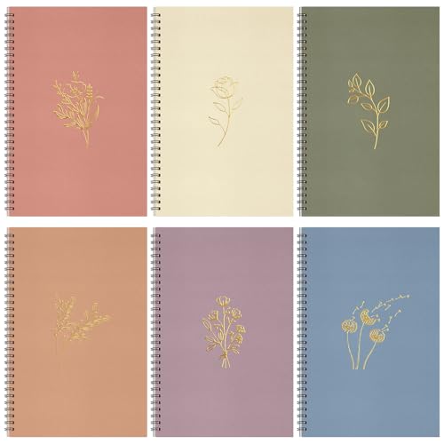 Fuutreo 6 Pack Spiral Notebook 10.5x7.45 Notebook,Aesthetic,Hot Stamping - color: Aesthetic