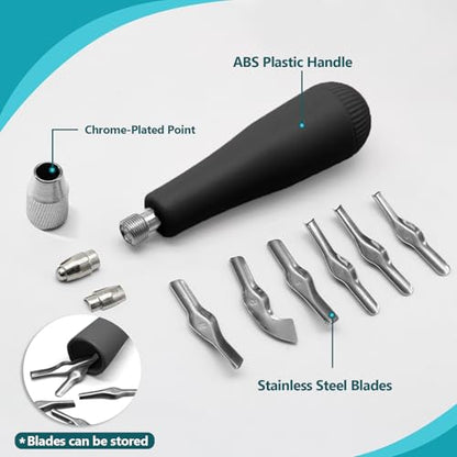 Luomorgo Linocut Carving Kit, Linoleum Cutter Tools with 6 Blades - color: Black