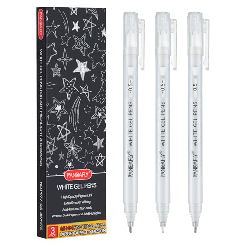 PANDAFLY White Gel Pens, 3-Pack, 0.5mm Fine Point Opaque Gel Ink Pens - style: White-0.5mm
