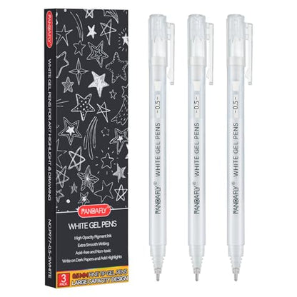 PANDAFLY White Gel Pens, 3-Pack, 0.5mm Fine Point Opaque Gel Ink Pens - style: White-0.5mm