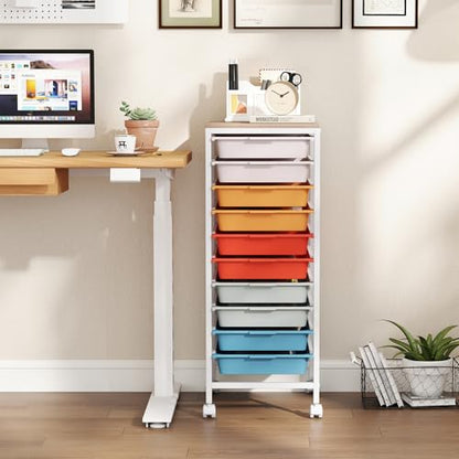 RELAX4LIFE 10-Drawer Rolling Storage Cart w/Lockable Wheels(Macaron) - color: Macaron, size: 33.5”H