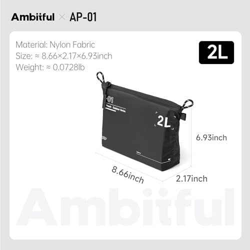 AMBITFUL AP-01 Water-Resistant Organizer Pouch, 8.6x6.9 in,Black - size: M（2L）