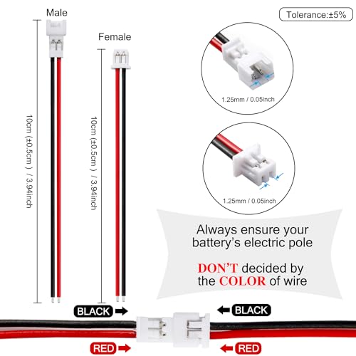 Chanzon 30 Pairs JST1.25mm 2 Pin Micro Plug Connector UL1007 Wire - size: 10cm