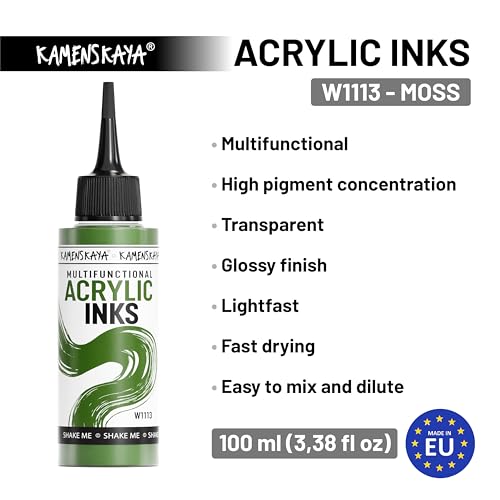 Kamenskaya Acrylic Inks, 'Moss' Acrylic Ink, 3.38 Fl Oz (100 ml) - color: Moss