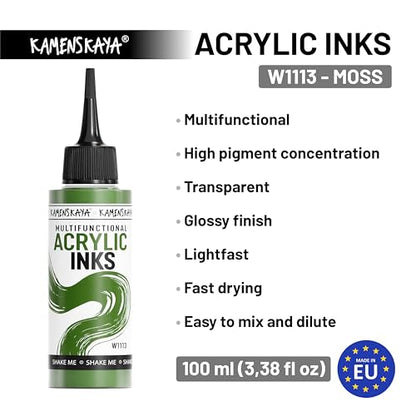 Kamenskaya Acrylic Inks, 'Moss' Acrylic Ink, 3.38 Fl Oz (100 ml) - color: Moss