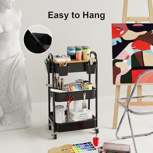 6 Pack Black Rolling Cart Accessories with 6 Hanging Cup Holder and 6 Hooks - color: Black