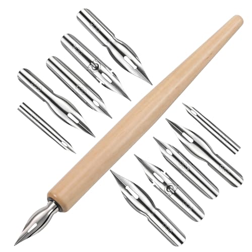 11 PCS Dip Pen Nibs, Dip Pens, Stainless Steel Nib Holder for Calligraphy