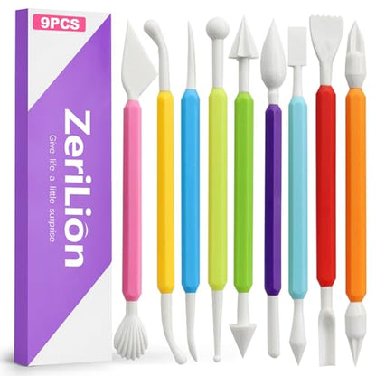 ZeriLion 9 Pcs Clay Sculpting Tools Set for Adults, Double-Ended Pottery Carving and Modeling Tools for Professional Air Dry and Polymer Clay Crafting