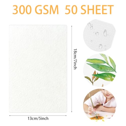 50 Sheets Watercolor Paper Bulk 5 x 7 Inch Cold Press Thick Water Colour Paper Cotton White Art Paper for Kids Students Artists Drawing Paint