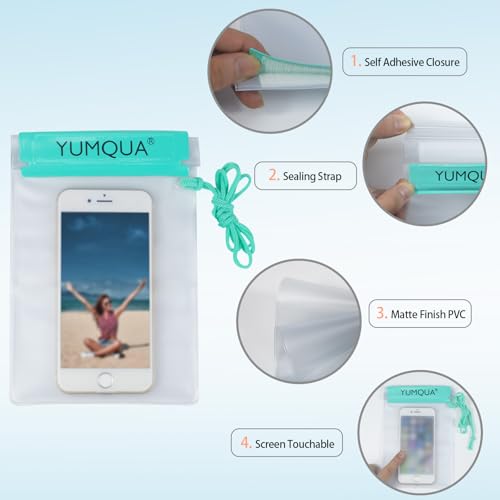 YUMQUA Waterproof Pouch Dry Bags Document Map Holder for Water Sport 3PACK - color: Teal