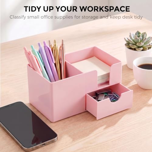 SKYDUE Small Desk Organizer with Sticky Notes Holder,Pen Holder for Desk - color: Pink