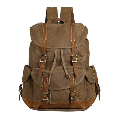 Heavy-Duty Waxed Canvas Rucksack Backpack - color: Brown-coffee, size: 400 x 340 x 190 mm - Standard