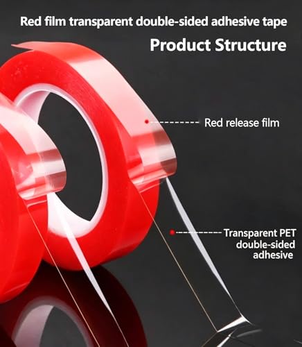 4/5“ W Red Liner Clear Double Sided PET Tape, 2 Rolls 20mm x 25m - size: 2pcs 20mm x 25M