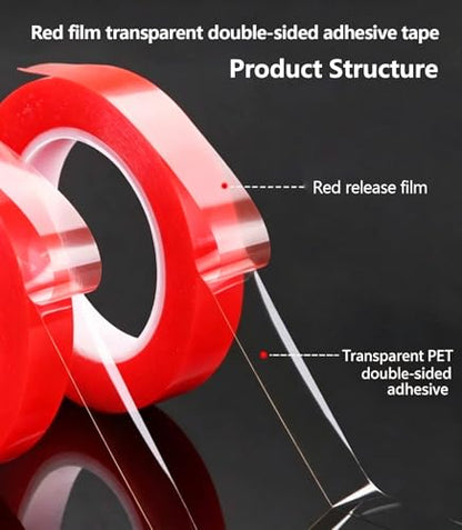 4/5“ W Red Liner Clear Double Sided PET Tape, 2 Rolls 20mm x 25m - size: 2pcs 20mm x 25M